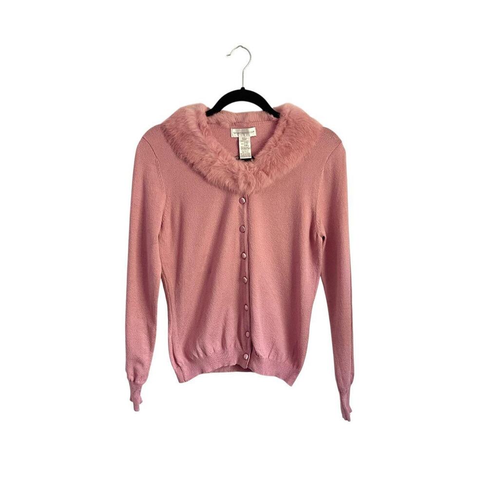 Worthington Pink Fur Collar Cardigan: Y2K, Modern